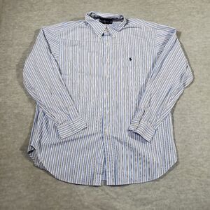 Ralph Lauren Shirt Mens 17.5 White Blue Striped Dress Classic Fit Button Down
